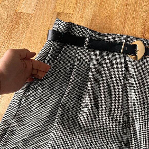 vtg 90s liz claiborne belted Wool pencil Skirt houndstooth sz 8 Pleated pockets - Picture 3 of 6
